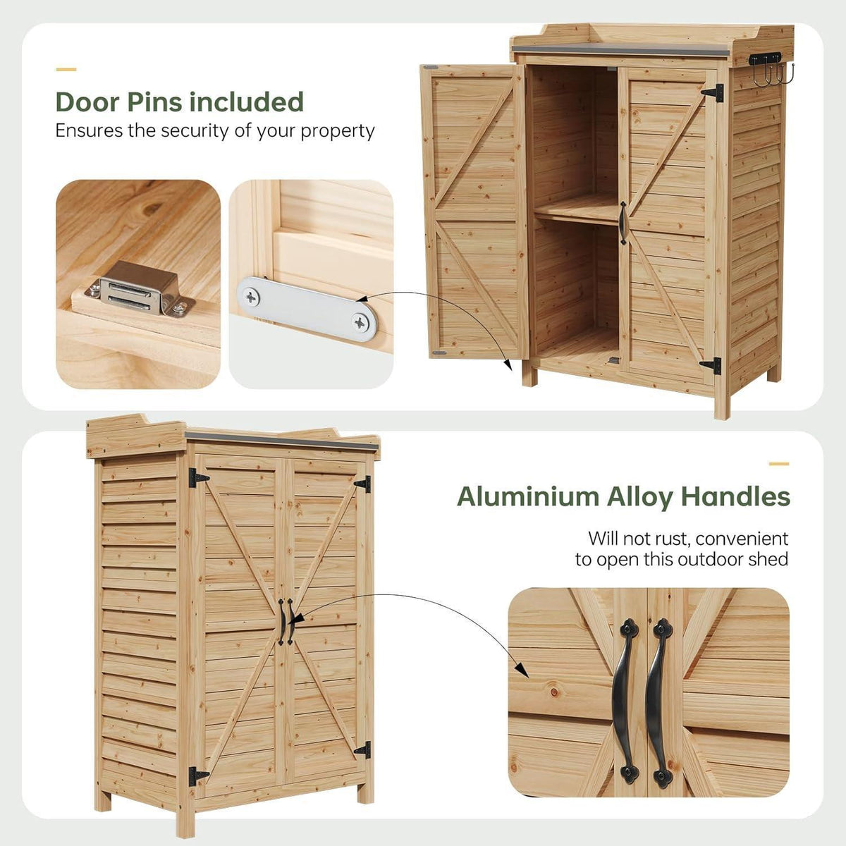 Holz Gartenschrank mit Tisch & Haken – 64x40x95 cm