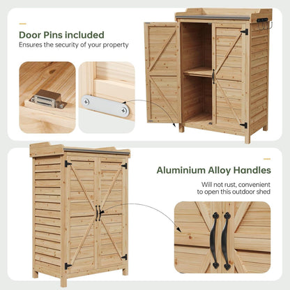 Holz Gartenschrank mit Tisch & Haken – 64x40x95 cm