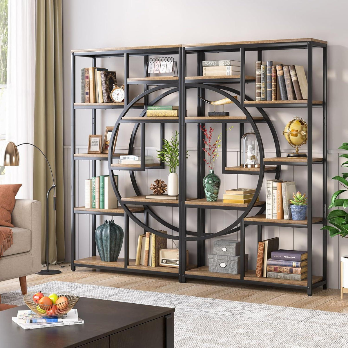 Industrielles Bücherregal 5-Etagen – Hohes Etagere für Wohnzimmer