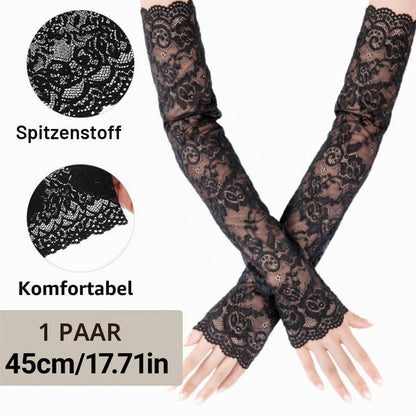 Lange Spitzenhandschuhe Damen Schwarz Fingerlos