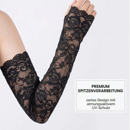 Lange Spitzenhandschuhe Damen Schwarz Fingerlos