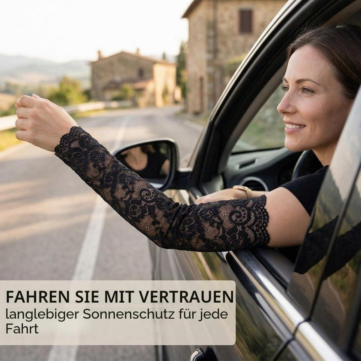 Lange Spitzenhandschuhe Damen Schwarz Fingerlos