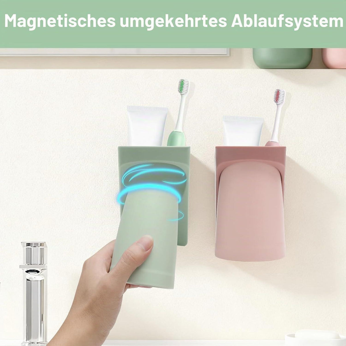 2x Zahnbürstenhalter mit Becher – Bohrlos & Hygienisch