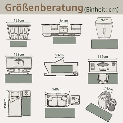 Vintage Küchenläufer Grau 60x180 cm – Waschbar & Rutschfest