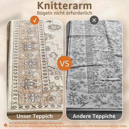 Vintage Kurzflor Teppich 200x280 Beige – Waschbar & Faltbar