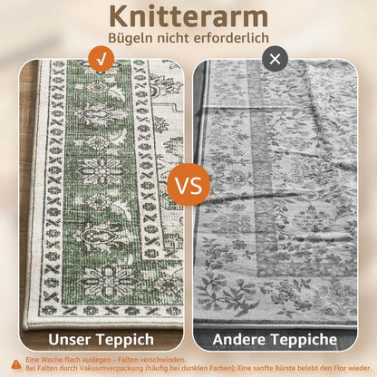 Vintage Kurzflor Teppich Grün 200x280 cm – Waschbar & Faltbar