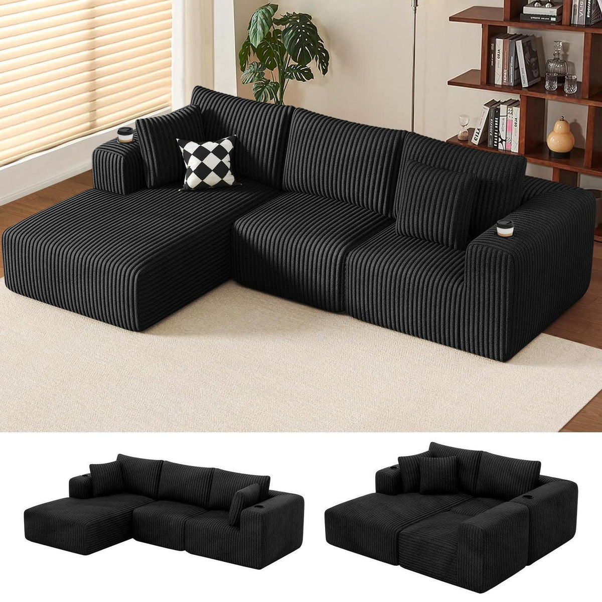 L-förmiges Ecksofa mit Chaiselongue & Memory-Schaum