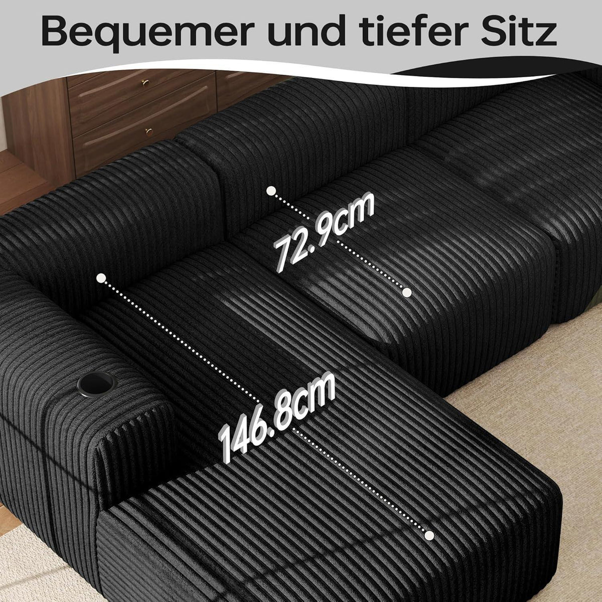 L-förmiges Ecksofa mit Chaiselongue & Memory-Schaum