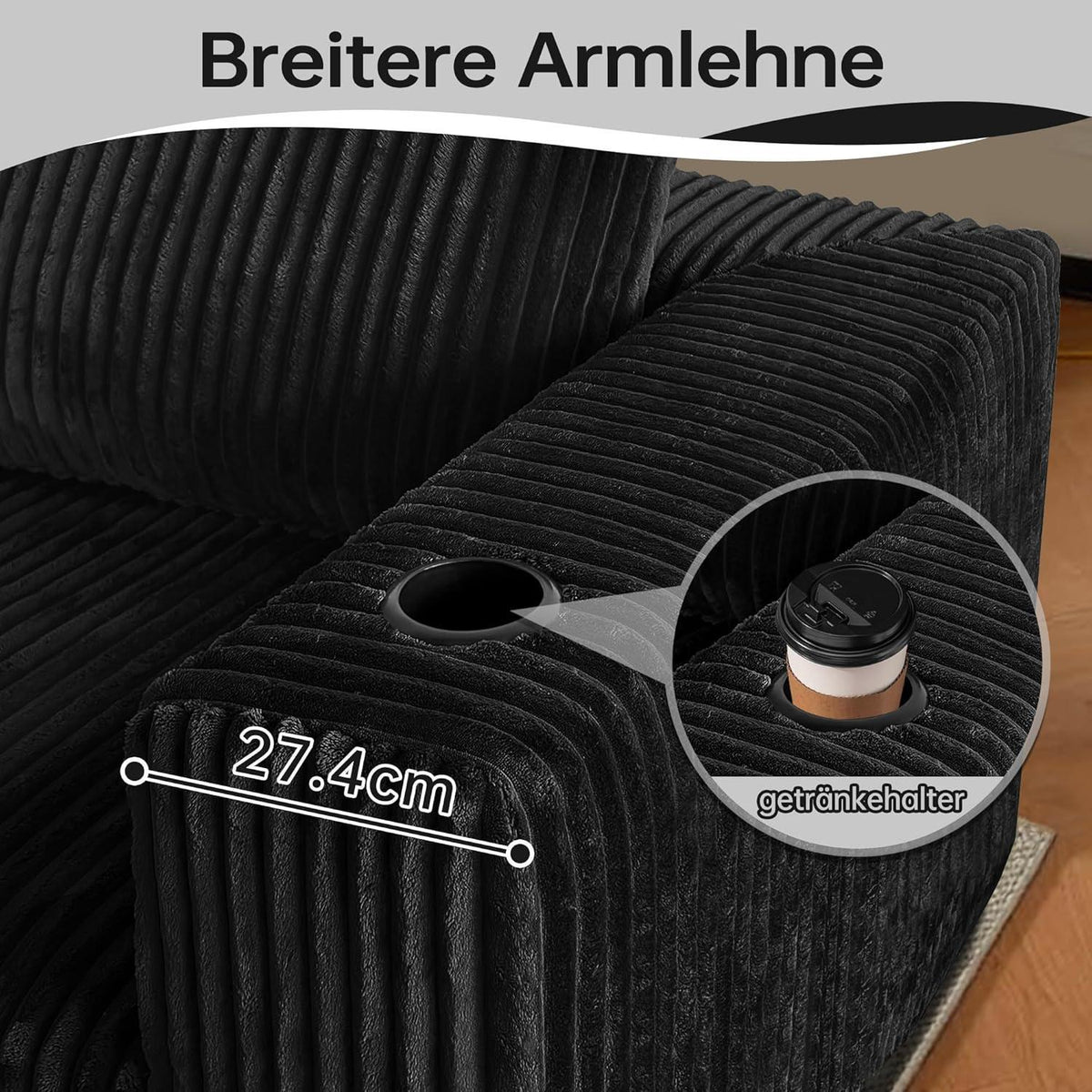 L-förmiges Ecksofa mit Chaiselongue & Memory-Schaum