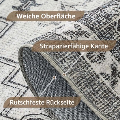Vintage Kurzflor Teppich Grau 200x280 cm – Waschbar & Faltbar