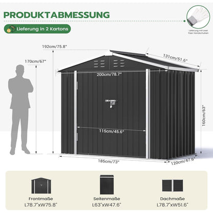 Gartenhaus Metall 196x119cm – Gerätehaus mit Pultdach & Tür