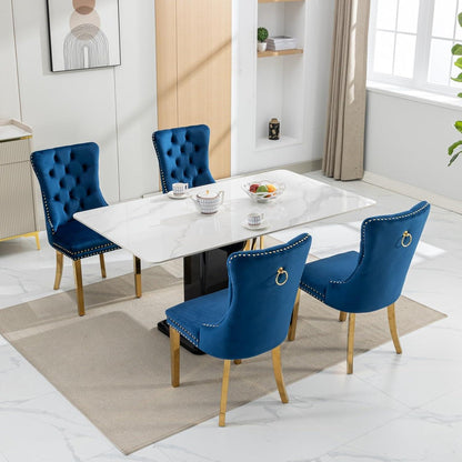 Esszimmerstühle 6er Set, Samt & Goldene Beine, Blau