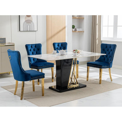 Esszimmerstühle 6er Set, Samt & Goldene Beine, Blau