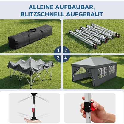 3x6m Faltpavillon wasserdicht mit Seitenwänden & UV-Schutz