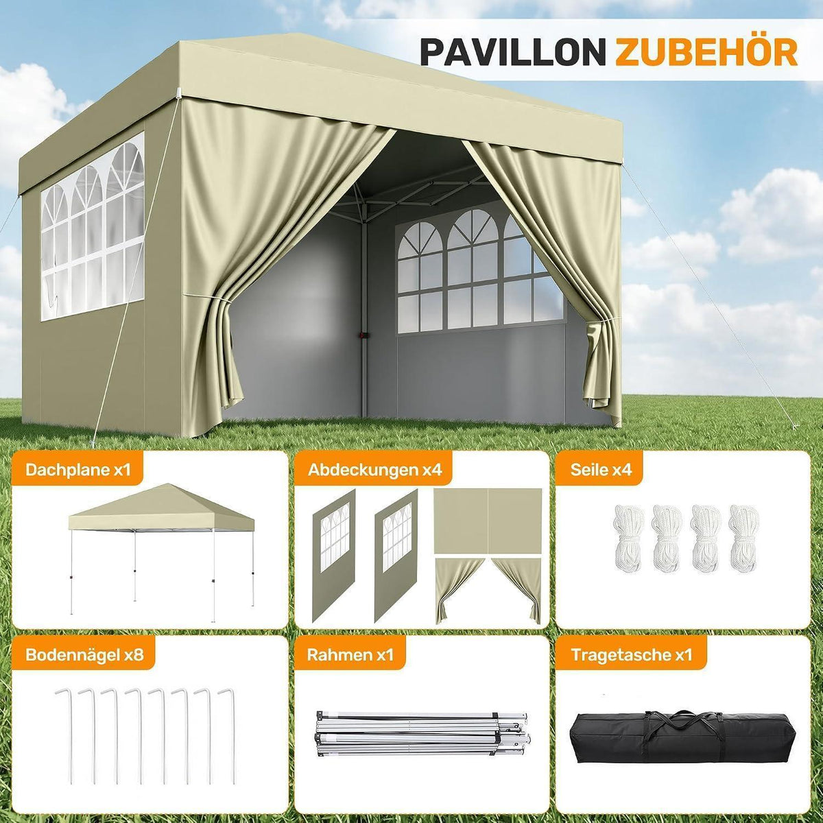 3x3 Pavillon wasserdicht mit Seitenwänden – Partyzelt für Garten