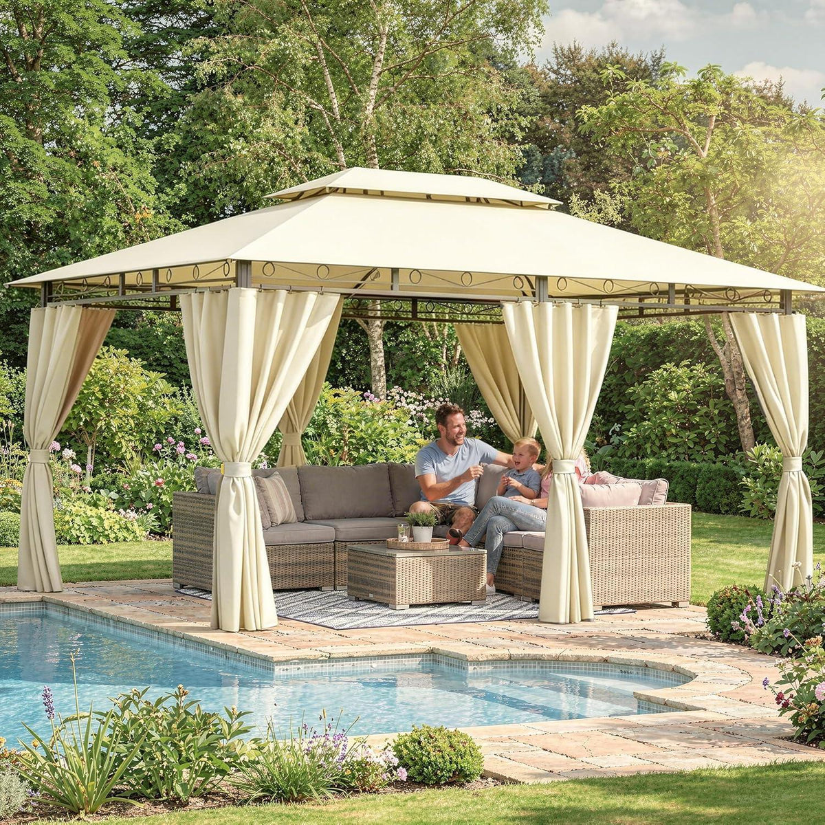 Gartenpavillon 3x4 Wasserdicht mit Seitenwänden & UV-Schutz