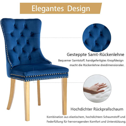 8x Samt Esszimmerstühle mit goldenen Beinen – Modern & Komfortabel