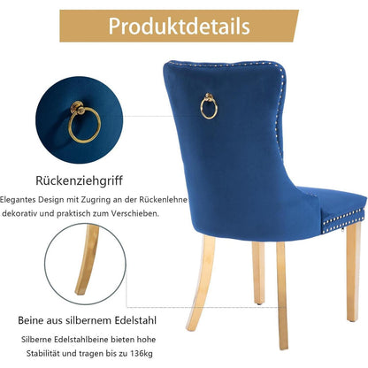 8x Samt Esszimmerstühle mit goldenen Beinen – Modern & Komfortabel