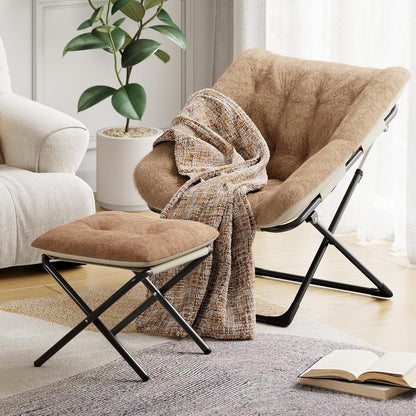 Klappbarer Lesesessel mit Fußhocker – Braun