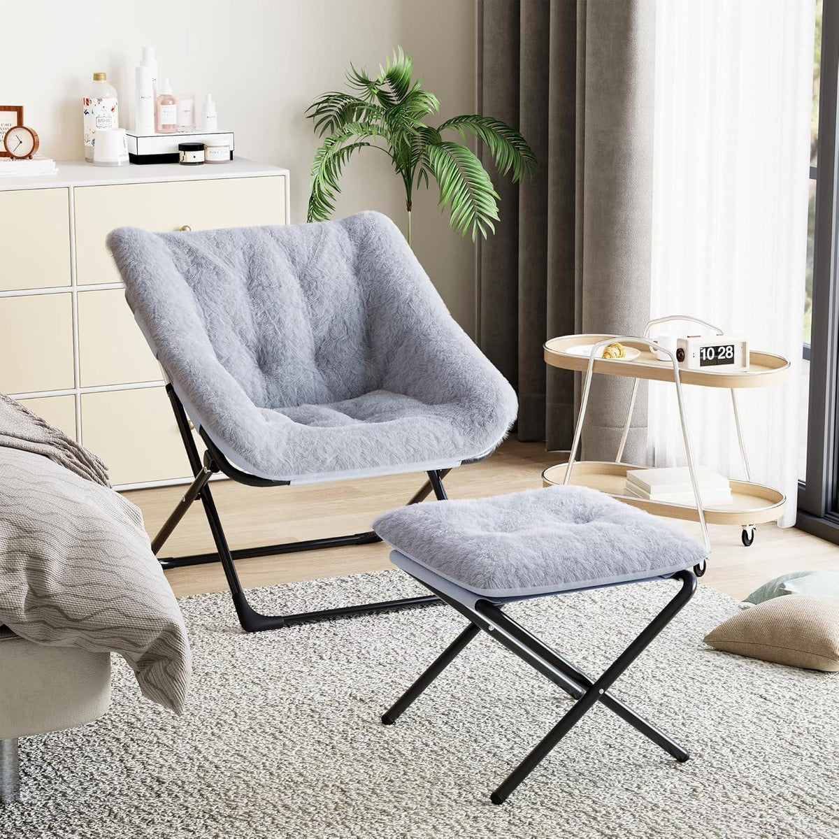 Klappbarer Lesesessel mit Fußhocker – Grau, 70x61x78 cm