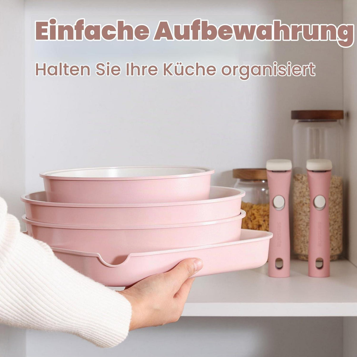 24-teiliges Keramik-Antihaft-Kochgeschirrset mit abnehmbaren Griffen Rosa