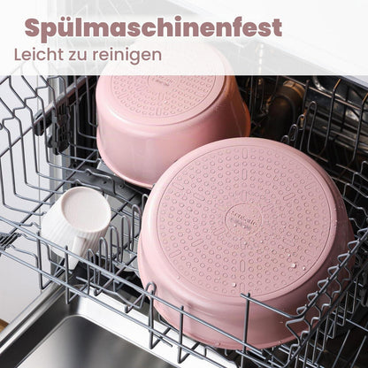 24-teiliges Keramik-Antihaft-Kochgeschirrset mit abnehmbaren Griffen Rosa