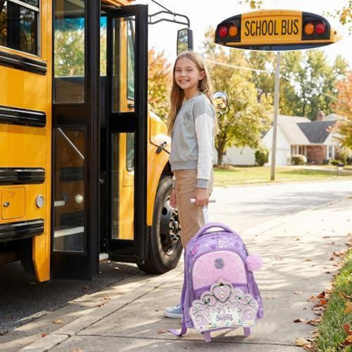 Schulrucksack Trolley Mädchen Krone Design – Lila Kinderrucksack mit Rollen