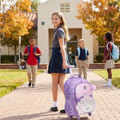 Schulrucksack Trolley Mädchen Krone Design – Lila Kinderrucksack mit Rollen