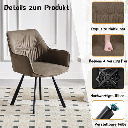 Drehbare Esszimmerstühle 6er Set mit Armlehnen & Kurzflor