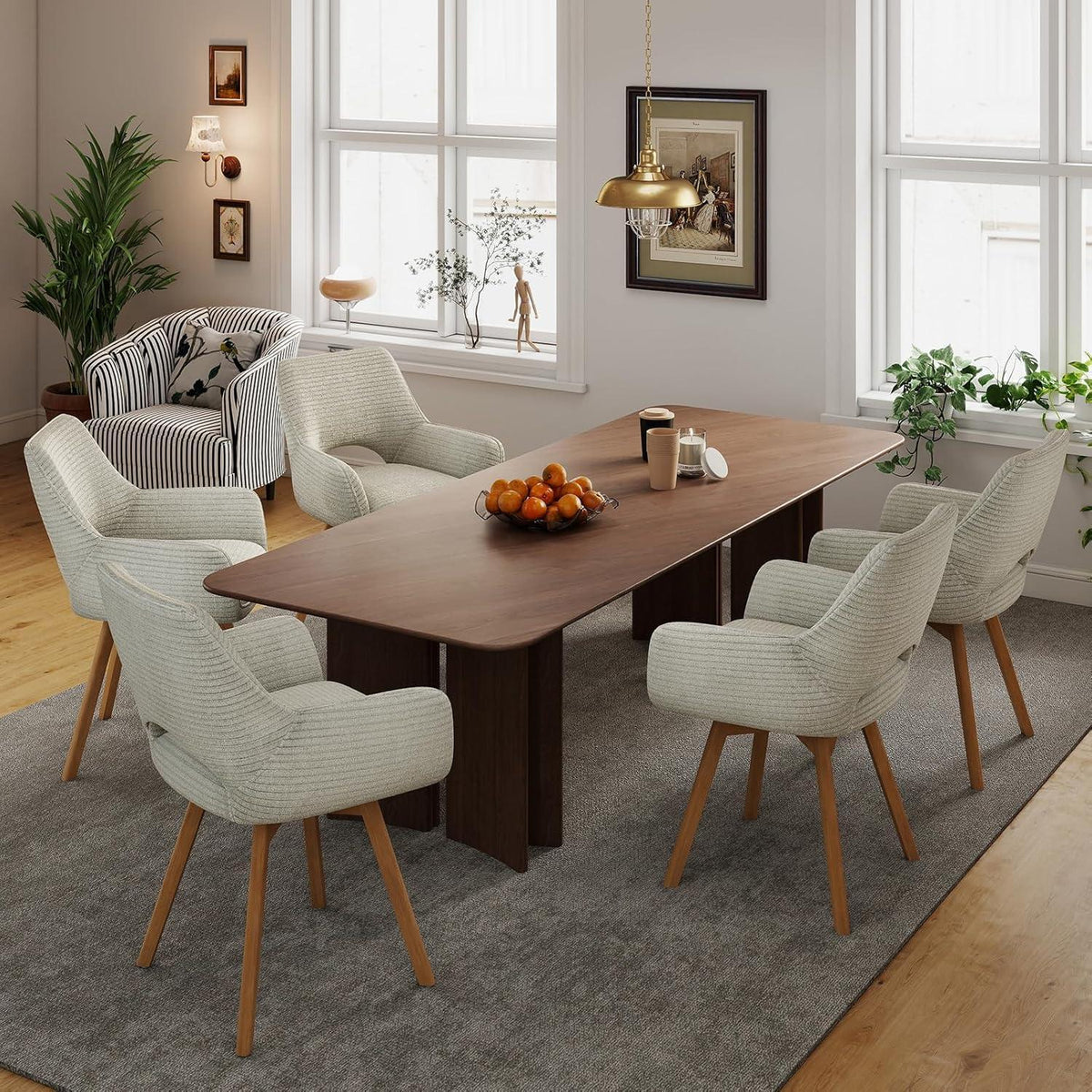 Drehbarer Esszimmerstuhl Set (4x) – Beige mit Holzbeinen