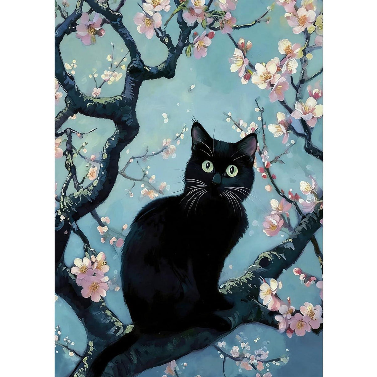 5D Diamant Painting Schwarze Katze auf Baumzweig – DIY Mosaik Set