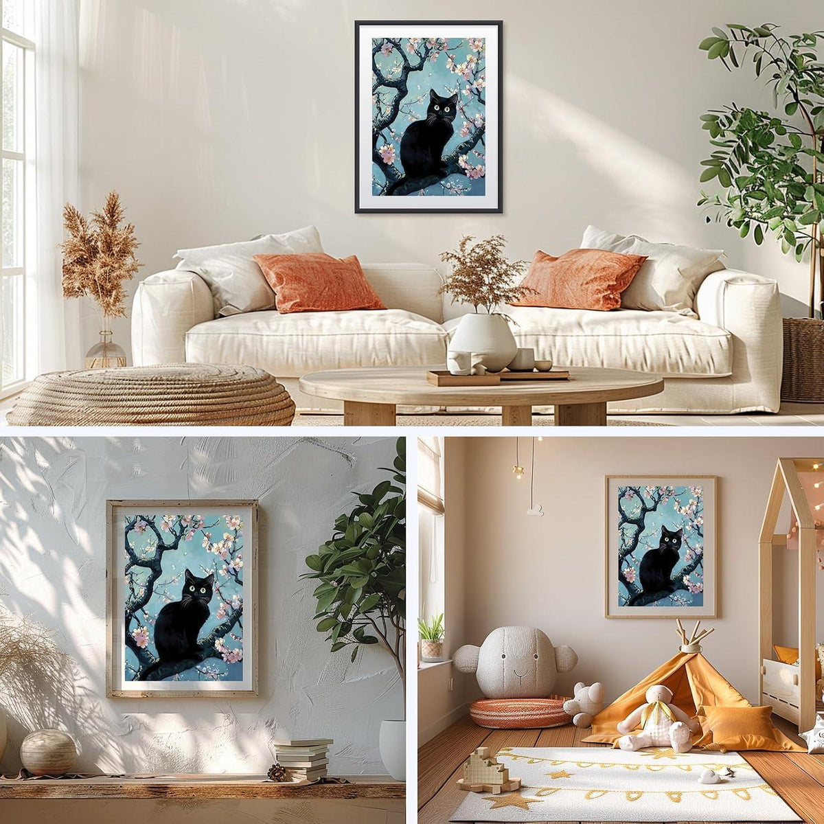 5D Diamant Painting Schwarze Katze auf Baumzweig – DIY Mosaik Set