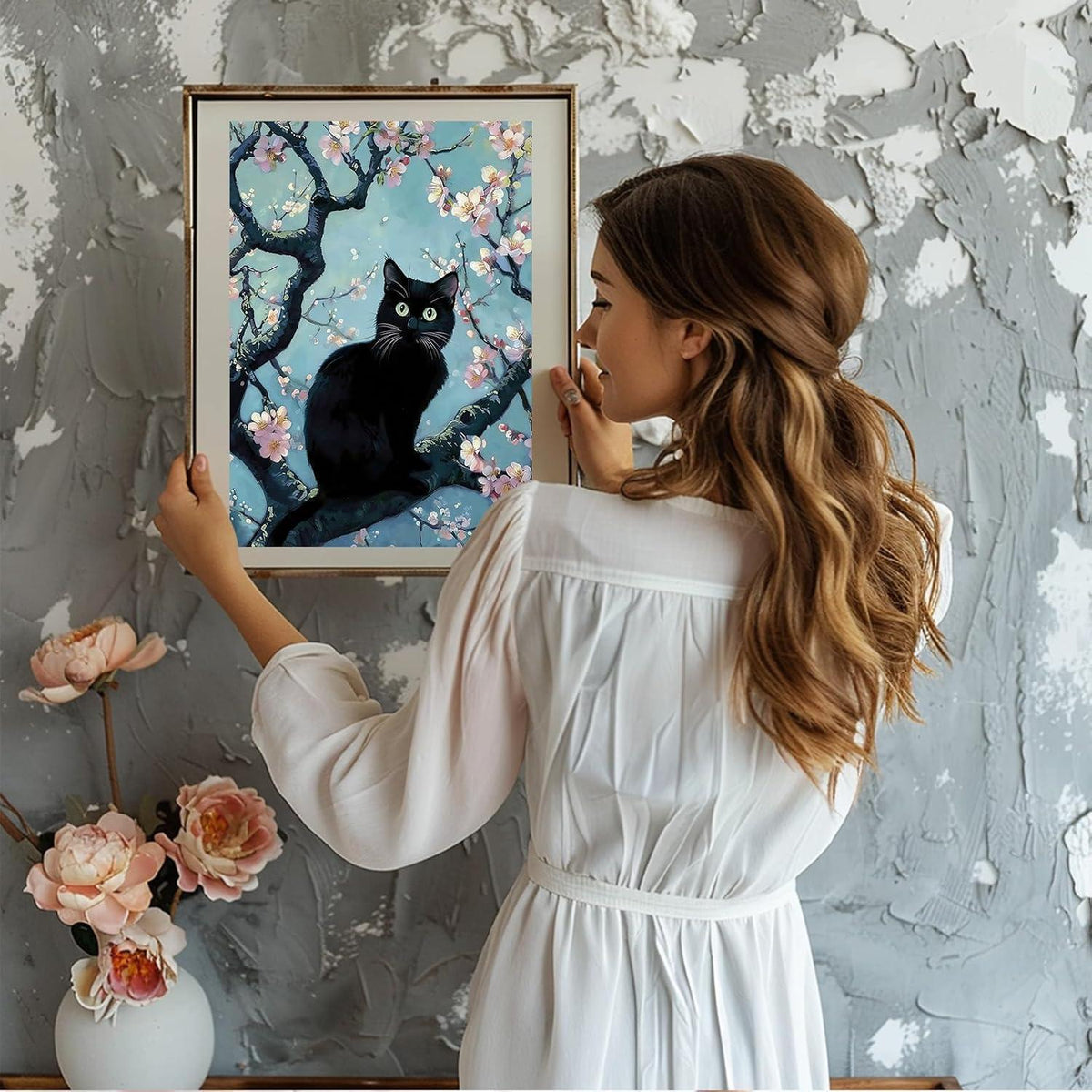 5D Diamant Painting Schwarze Katze auf Baumzweig – DIY Mosaik Set