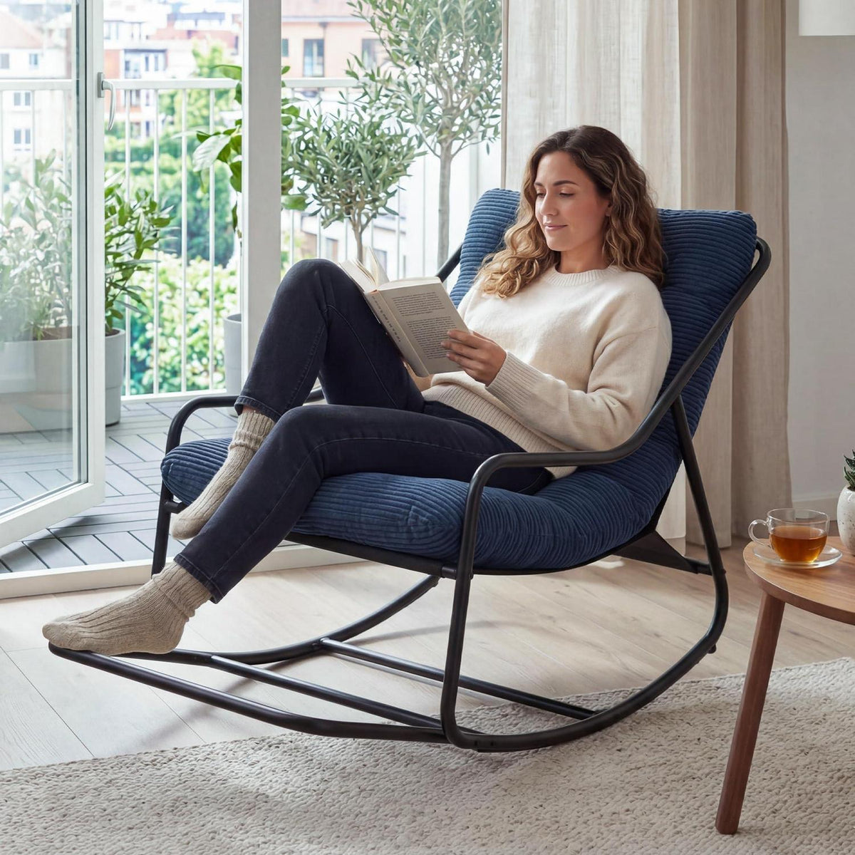Übergroßer Schaukelstuhl – Gemütlicher Papasan Stuhl Marineblau