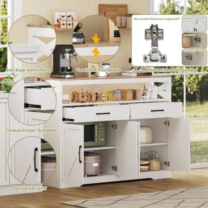 Weißes Sideboard mit Arbeitsplatte & Schubladen (140cm)
