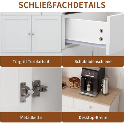 Küchenschrank Sideboard Weiß 160cm mit Arbeitsplatte & Stauraum