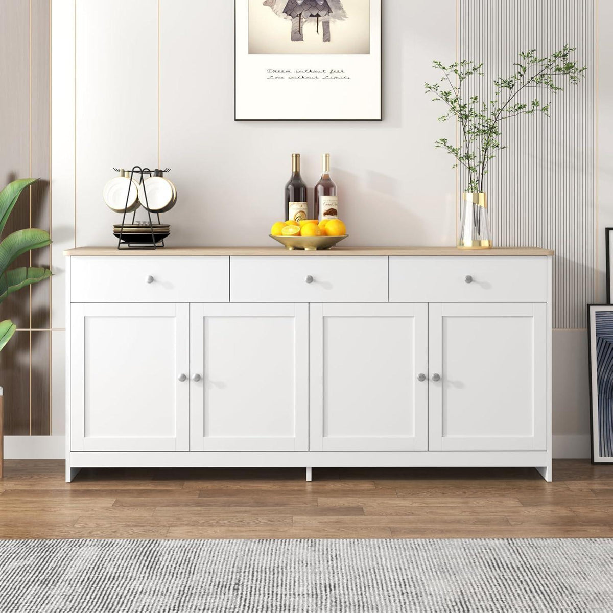 Küchenschrank Sideboard Weiß 160cm mit Arbeitsplatte & Stauraum