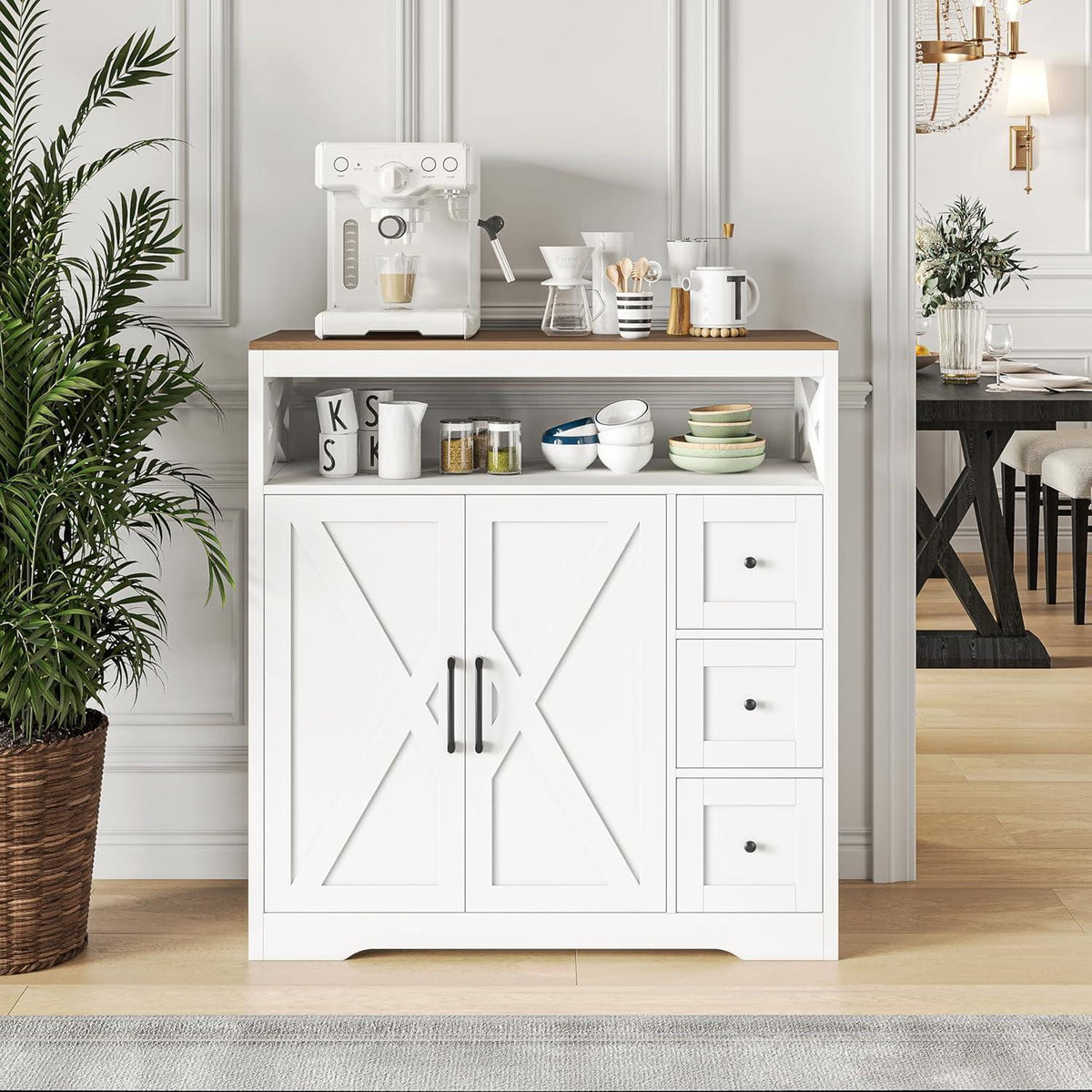 Weißes Sideboard mit Arbeitsplatte & Schubladen