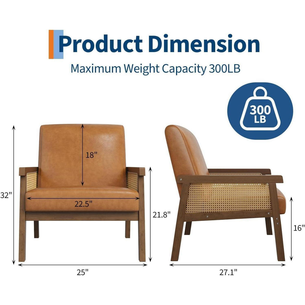Rattanseiten Sessel – Gepolsterter Lesesessel Braun