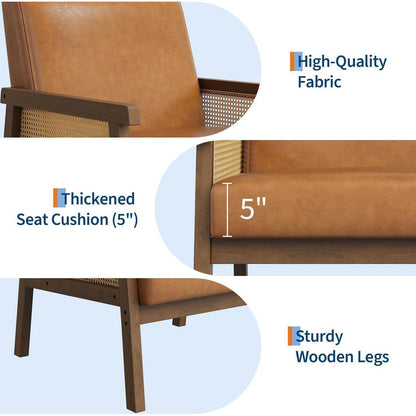 Rattanseiten Sessel – Gepolsterter Lesesessel Braun