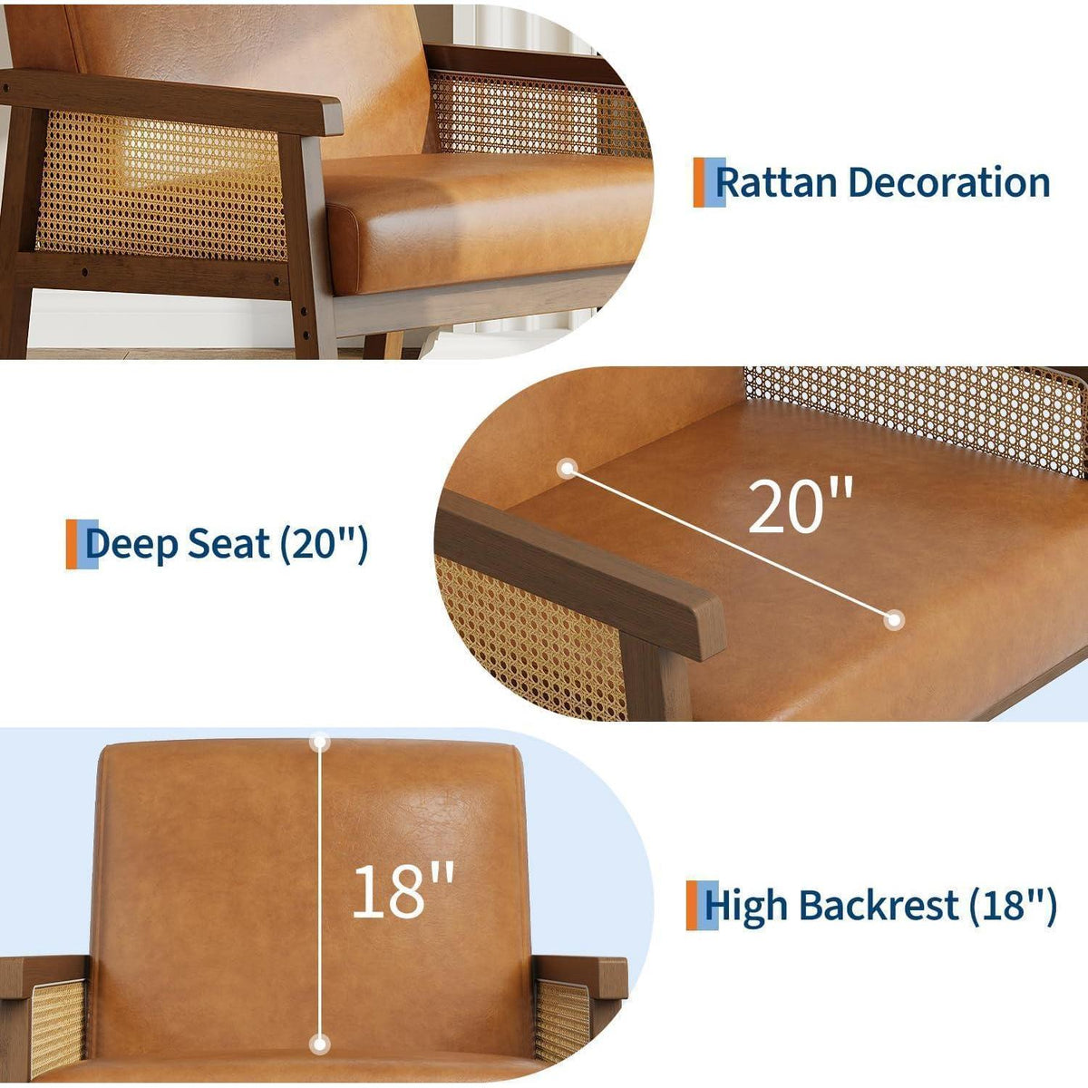 Rattanseiten Sessel – Gepolsterter Lesesessel Braun