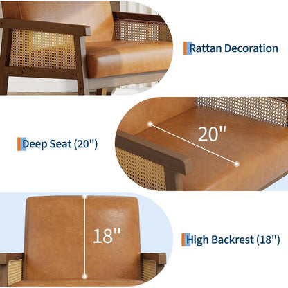 Rattanseiten Sessel – Gepolsterter Lesesessel Braun
