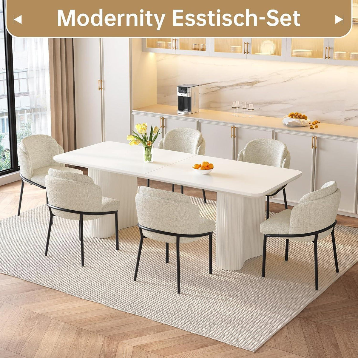 Essgruppe 5-teilig Creme Weiß – Skandinavisch Modern
