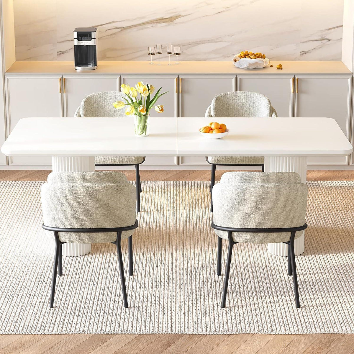 Essgruppe 5-teilig Creme Weiß – Skandinavisch Modern
