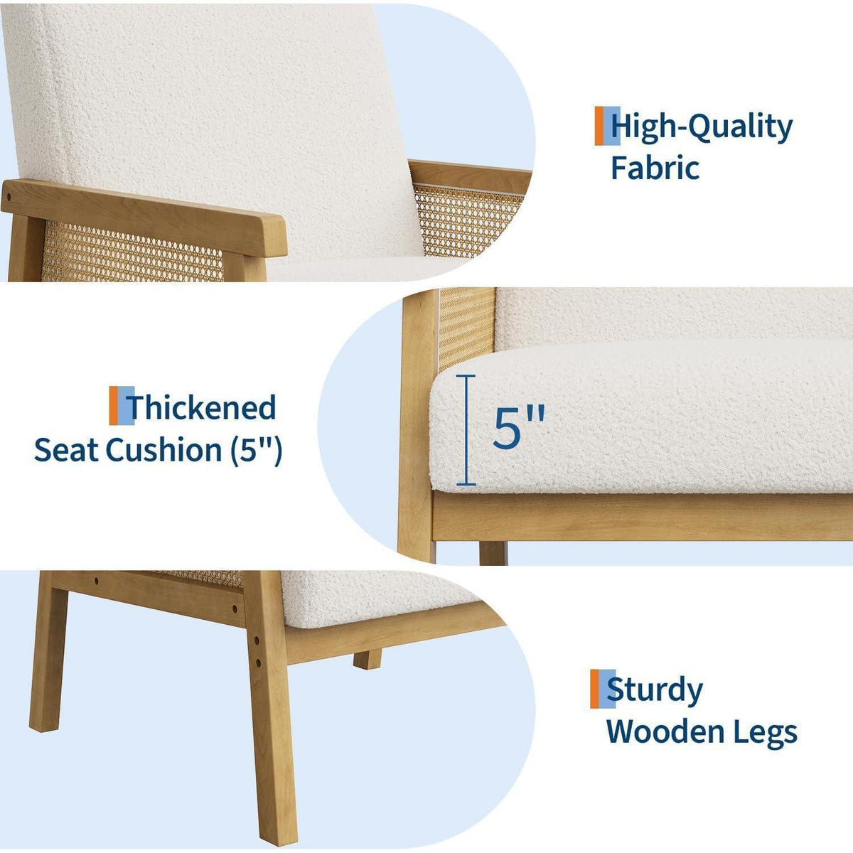 Rattanseiten Sessel – Gepolsterter Lesesessel für Wohnzimmer & Schlafzimmer