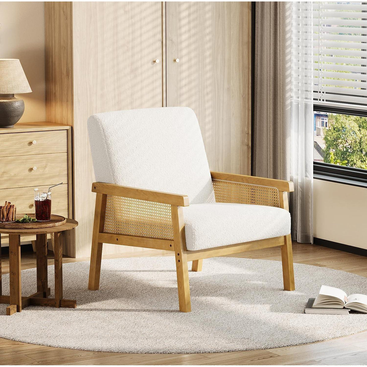 Rattanseiten Sessel – Gepolsterter Lesesessel für Wohnzimmer & Schlafzimmer