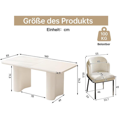 7-teilige Essgruppe Creme Weiß – Skandinavisch Modern