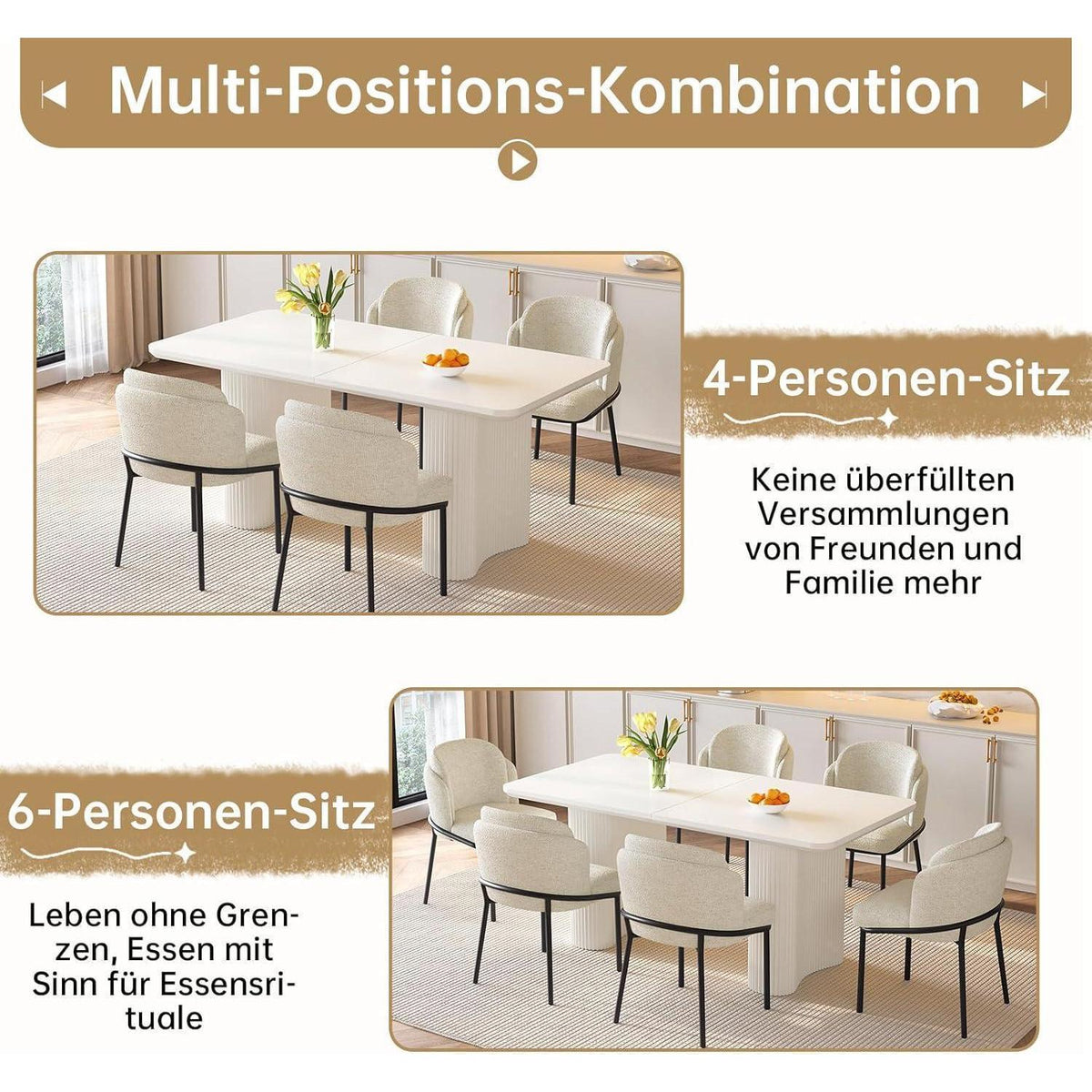 7-teilige Essgruppe Creme Weiß – Skandinavisch Modern