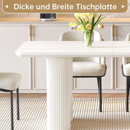7-teilige Essgruppe Creme Weiß – Skandinavisch Modern