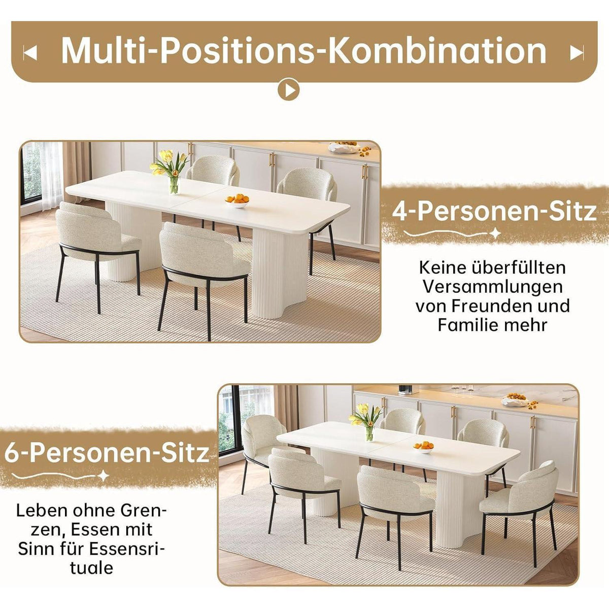 7-teilige Essgruppe Creme Weiß – Skandinavisch Modern